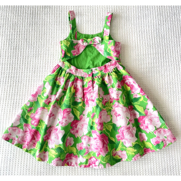 Janie & Jack Size 5 Girl Rose Pleated Dress Green Shrub Garden Party Cutout - Picture 2 of 4